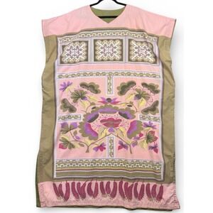 J Peterman Company Kaftan Maxi Dress Womens S M Pink Floral Boho Festival